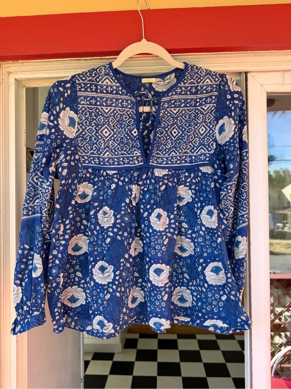 Matta Yamani Booj Blue Floral Printed Peasant Top